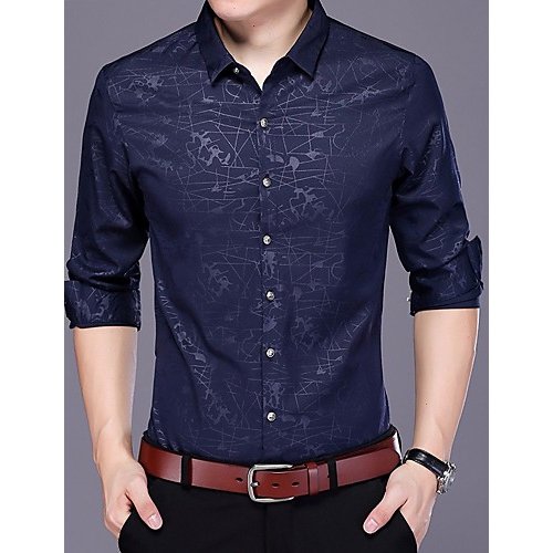 Men shirts, solid color print classic collar, long-sleeved